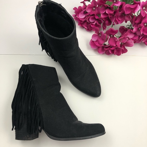 Kathy Jean Shoes - Kathy Jean Black Fringe Heeled Ankle Boot